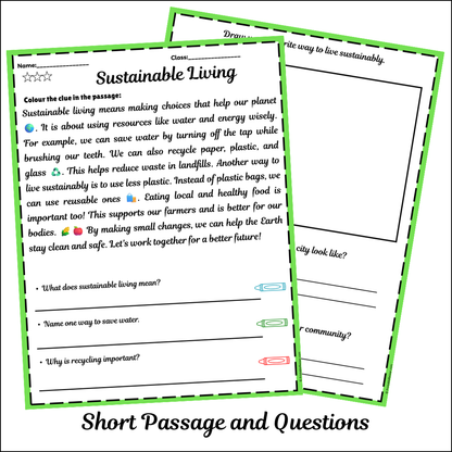 Sustainable Living | Short Reading Comprehension Creative Worksheet