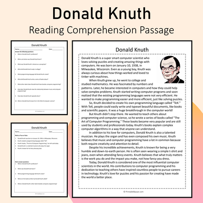 Donald Knuth | Reading Comprehension Passage Printable Activity
