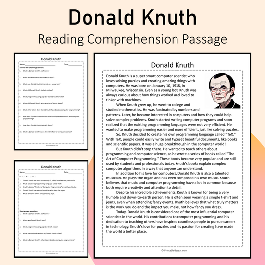 Donald Knuth | Reading Comprehension Passage Printable Activity