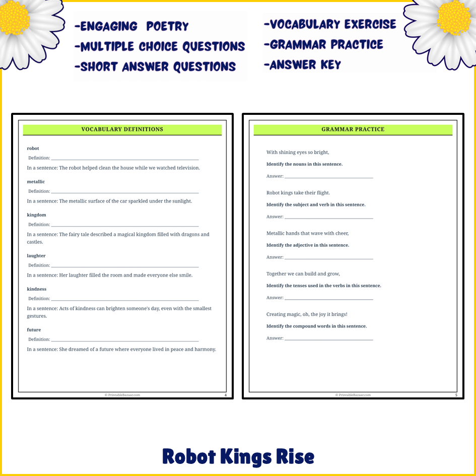 Robot Kings Rise | Poem Grammar Worksheet Printable Activity