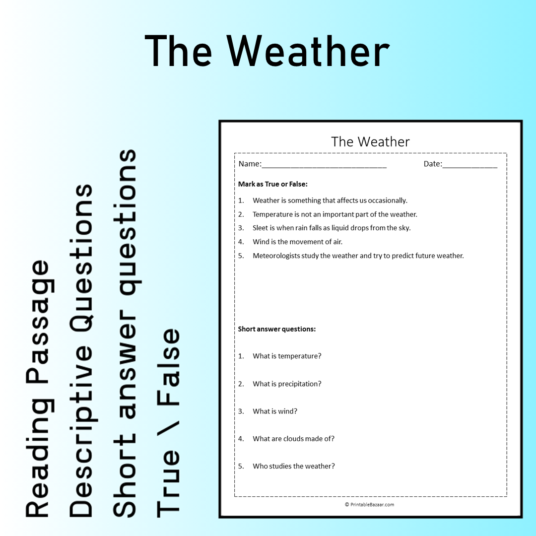 The Weather | Reading Comprehension Passage Printable Worksheet