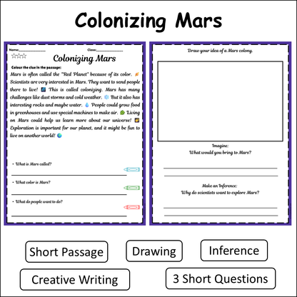 Colonizing Mars | Short Reading Comprehension Creative Worksheet