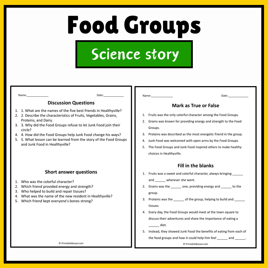 Food Groups | Science Story Reading Comprehension Activity