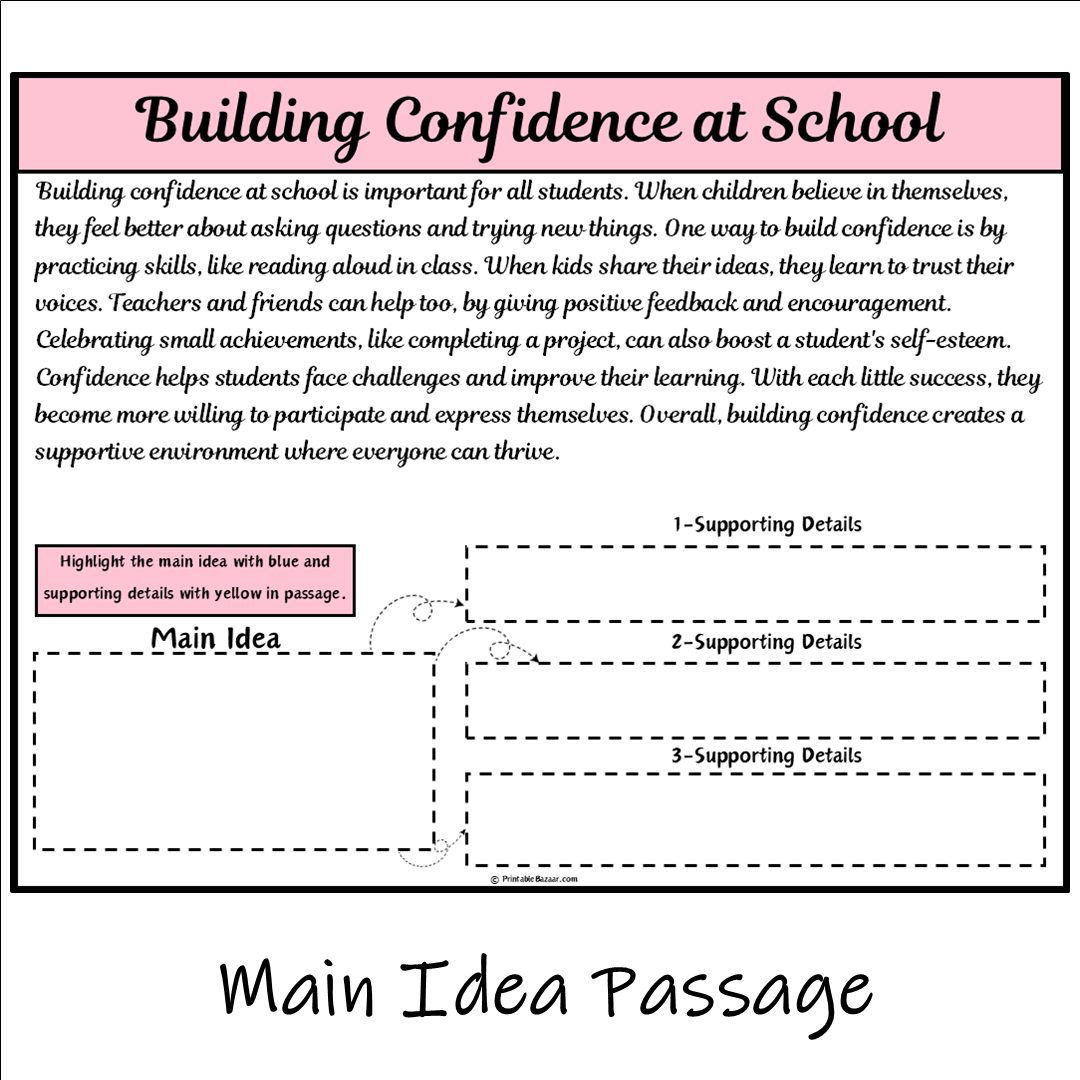 Building Confidence at School | Main Idea and Supporting Details Reading Passage and Questions