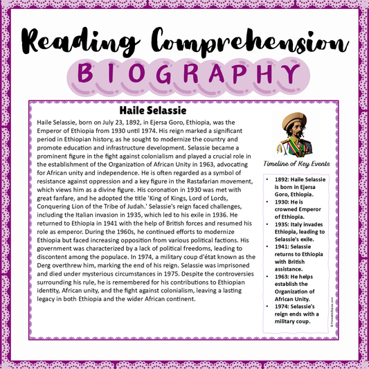 Haile Selassie | Biography Reading Comprehension and Questions Worksheet