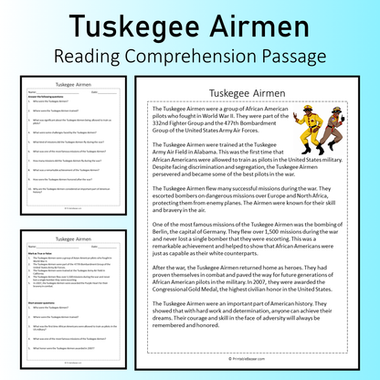 Tuskegee Airmen | Reading Comprehension Passage Printable Worksheet