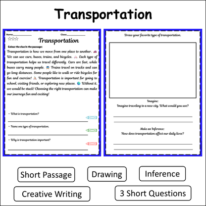 Transportation | Short Reading Comprehension Creative Worksheet