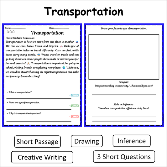 Transportation | Short Reading Comprehension Creative Worksheet