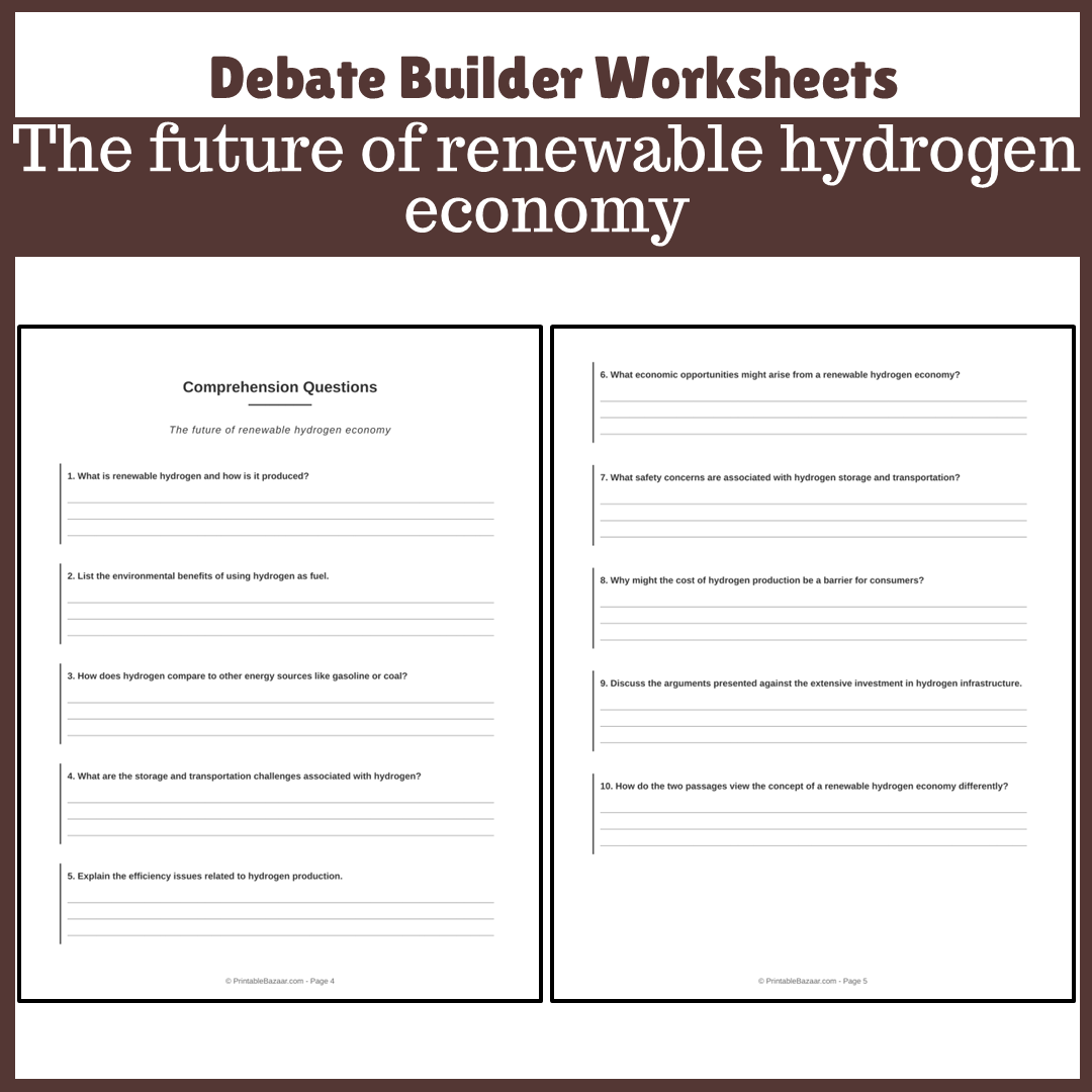 The future of renewable hydrogen economy | Favour and Against Worksheet Printable Activity