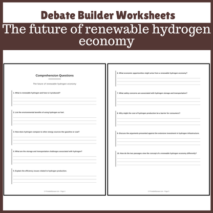 The future of renewable hydrogen economy | Favour and Against Worksheet Printable Activity