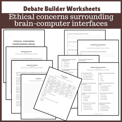 Ethical concerns surrounding brain-computer interfaces | Favour and Against Worksheet Printable Activity