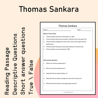 Thomas Sankara | Reading Comprehension Passage Printable Activity