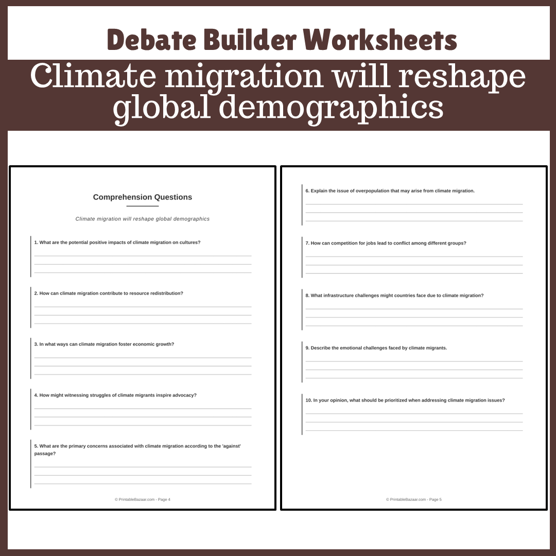 Climate migration will reshape global demographics | Favour and Against Worksheet Printable Activity