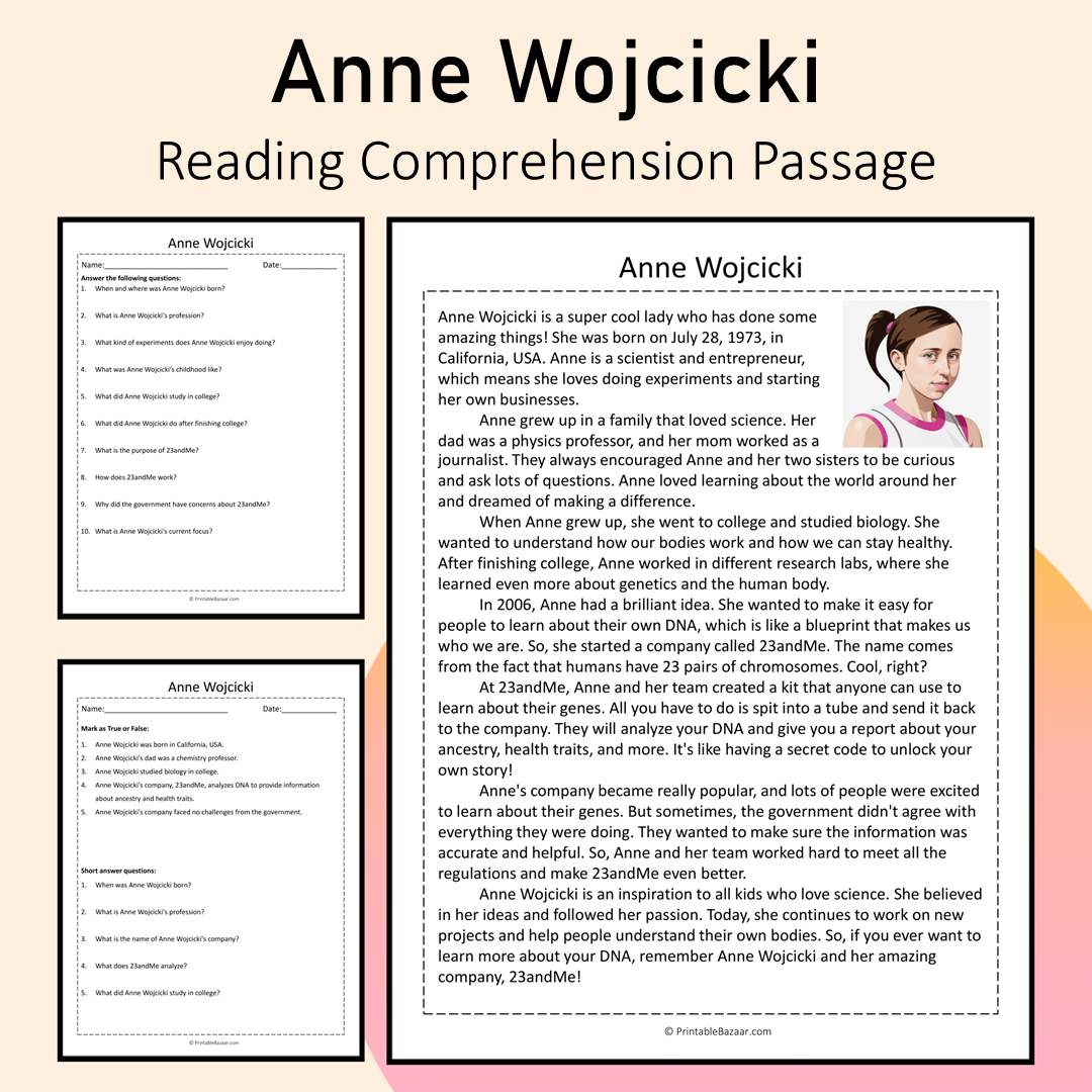 Anne Wojcicki | Reading Comprehension Passage Printable Activity