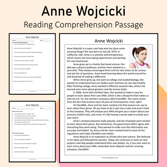 Anne Wojcicki | Reading Comprehension Passage Printable Activity