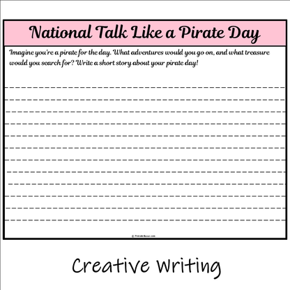 National Talk Like a Pirate Day | Main Idea and Supporting Details Reading Passage and Questions