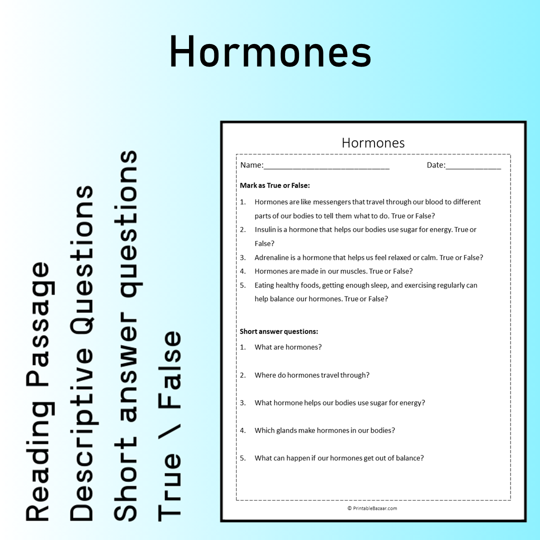 Hormones | Reading Comprehension Passage Printable Worksheet