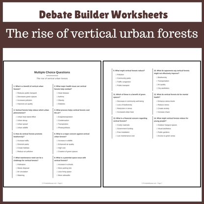 The rise of vertical urban forests | Favour and Against Worksheet Printable Activity