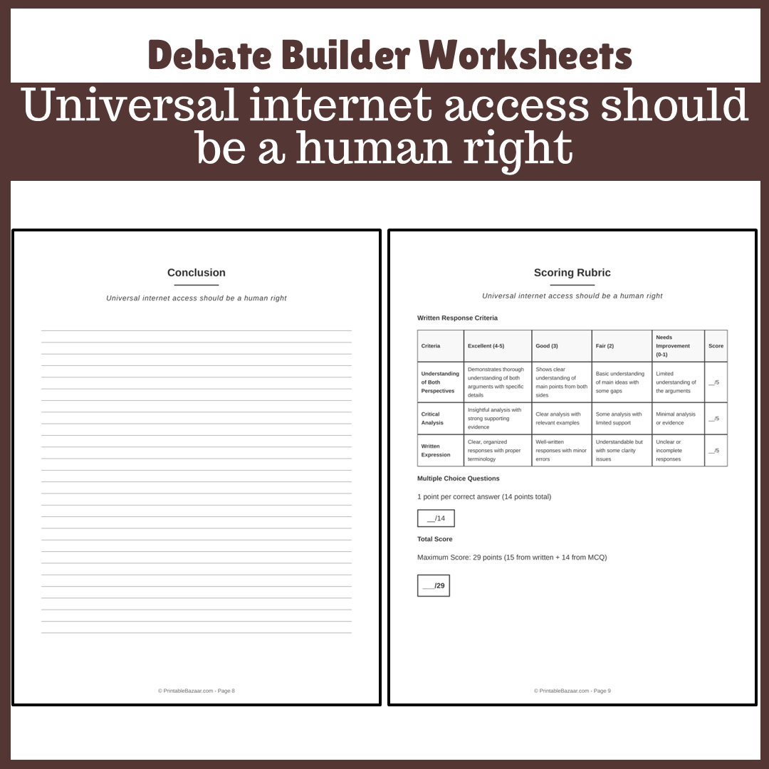 Universal internet access should be a human right | Favour and Against Worksheet Printable Activity