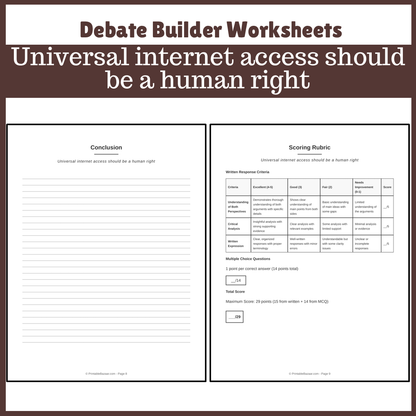 Universal internet access should be a human right | Favour and Against Worksheet Printable Activity