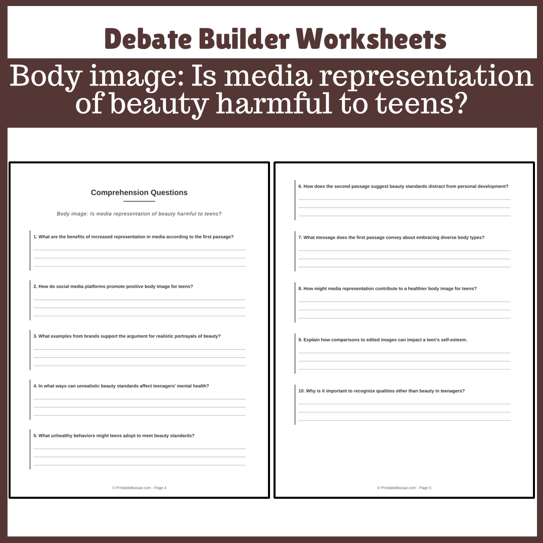 Body image: Is media representation of beauty harmful to teens? | Favour and Against Worksheet Printable Activity