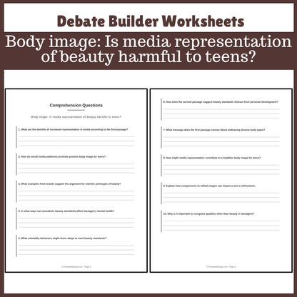 Body image: Is media representation of beauty harmful to teens? | Favour and Against Worksheet Printable Activity
