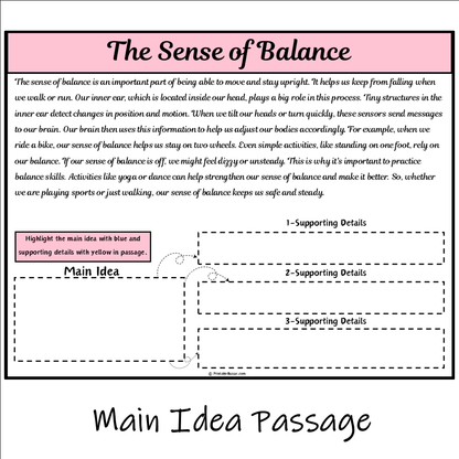 The Sense of Balance | Main Idea and Supporting Details Reading Passage and Questions