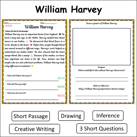 William Harvey | Short Reading Comprehension Creative Worksheet