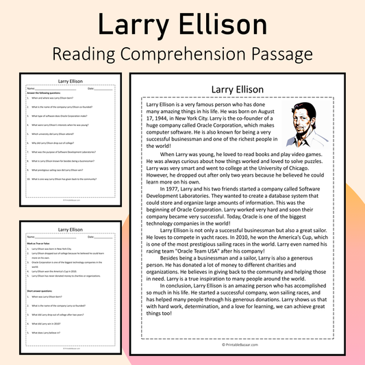 Larry Ellison | Reading Comprehension Passage Printable Activity