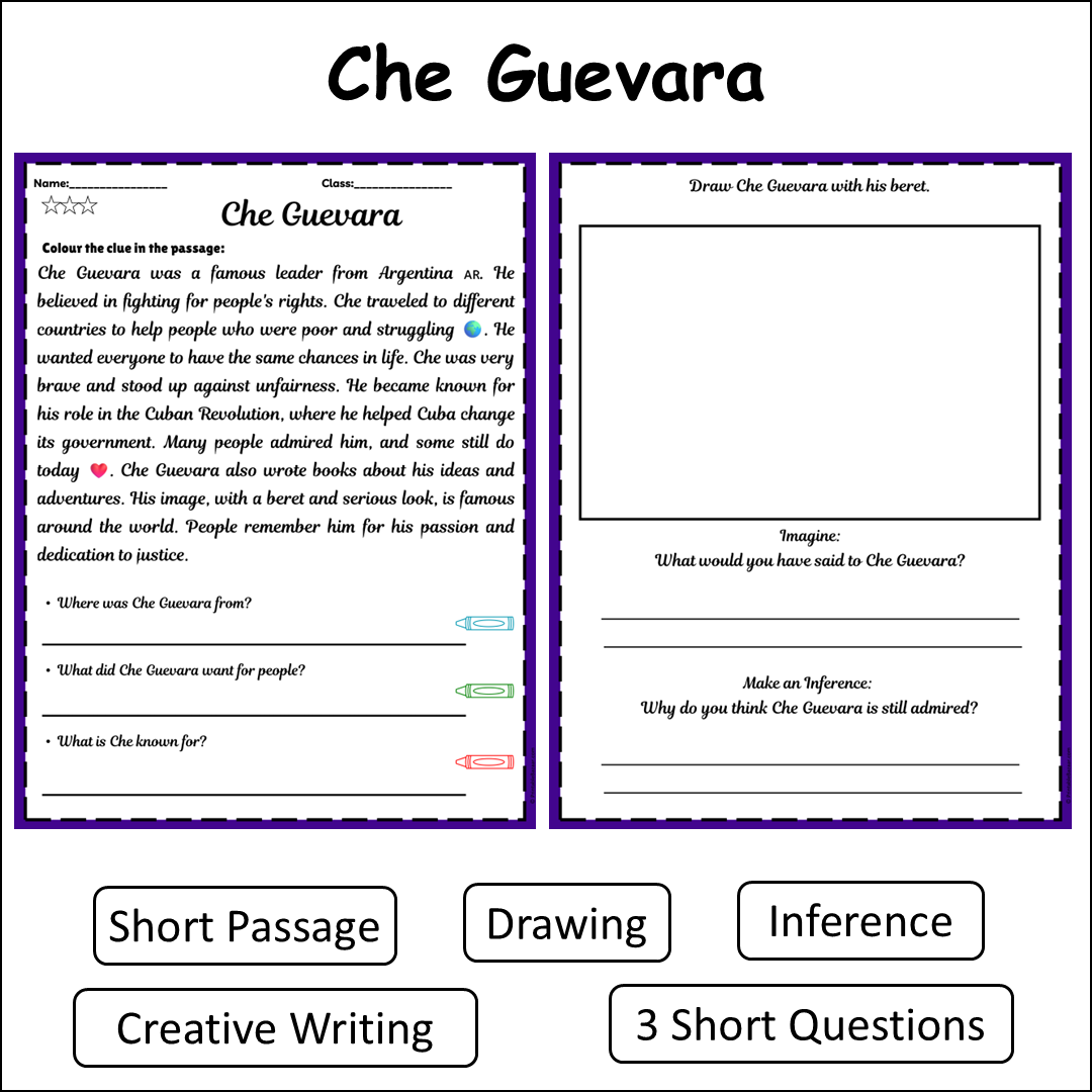 Che Guevara | Short Reading Comprehension Creative Worksheet