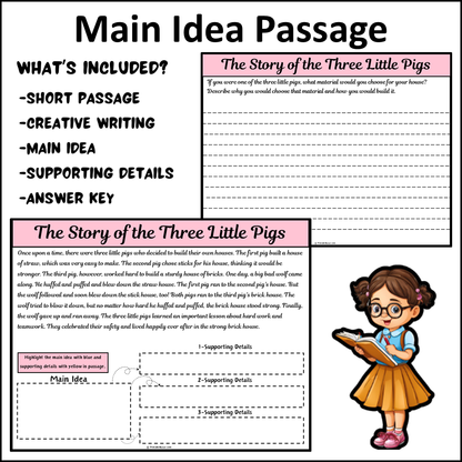 The Story of the Three Little Pigs | Main Idea and Supporting Details Reading Passage and Questions