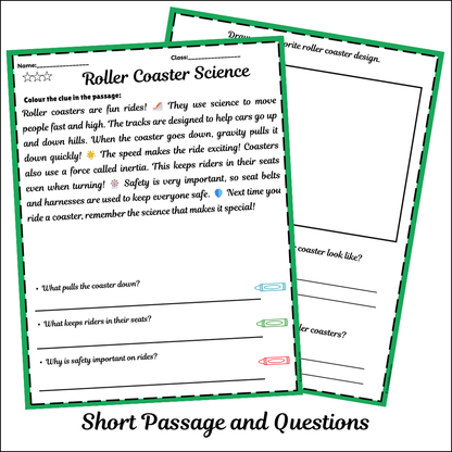 Roller Coaster Science | Short Reading Comprehension Creative Worksheet