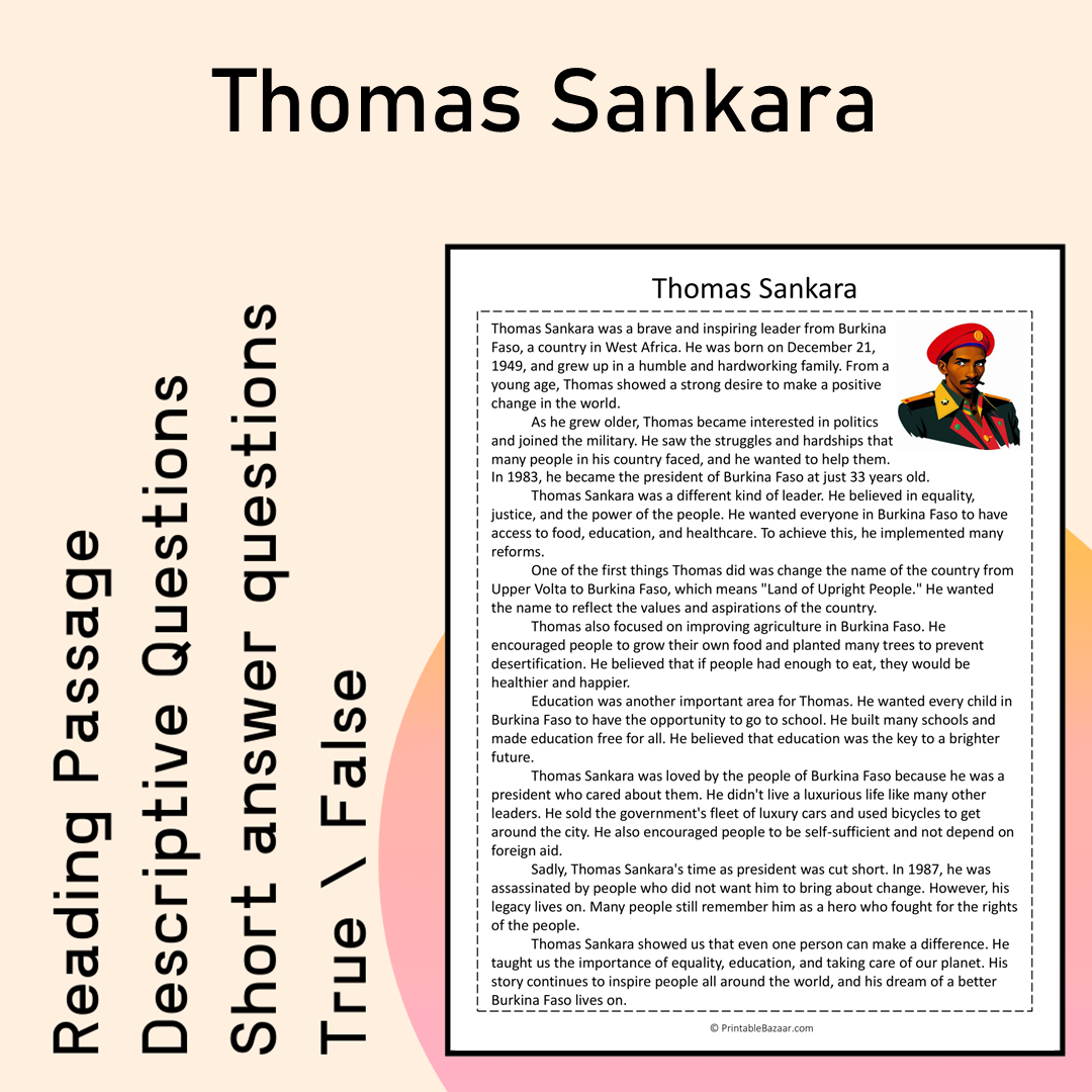 Thomas Sankara | Reading Comprehension Passage Printable Activity