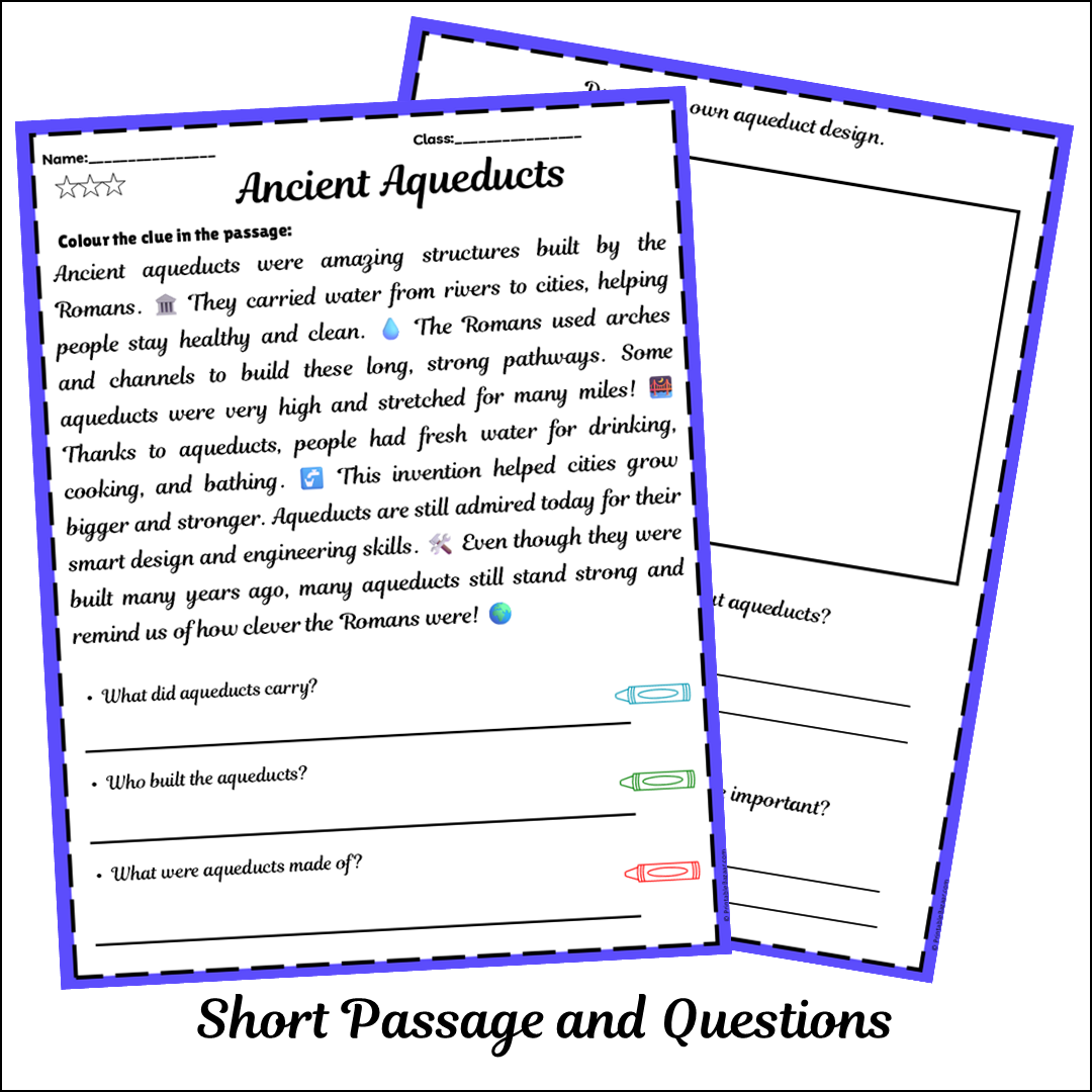 Ancient Aqueducts | Short Reading Comprehension Creative Worksheet