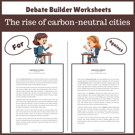 The rise of carbon-neutral cities | Favour and Against Worksheet Printable Activity