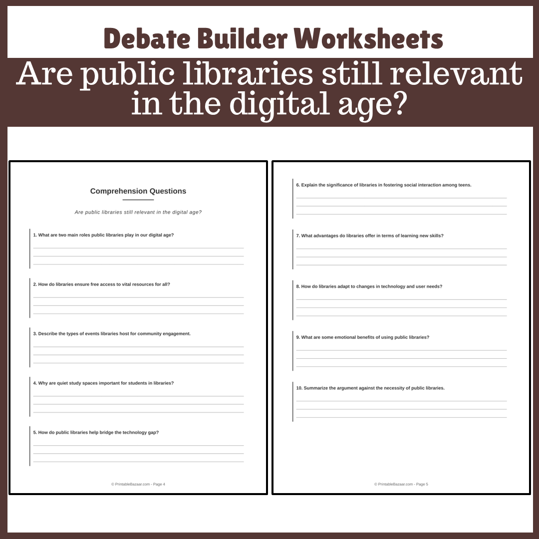 Are public libraries still relevant in the digital age? | Favour and Against Worksheet Printable Activity