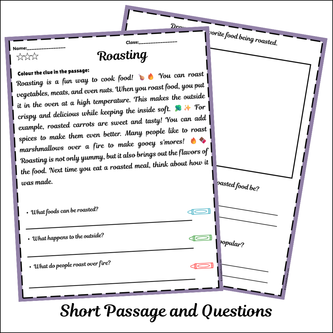 Roasting | Short Reading Comprehension Creative Worksheet