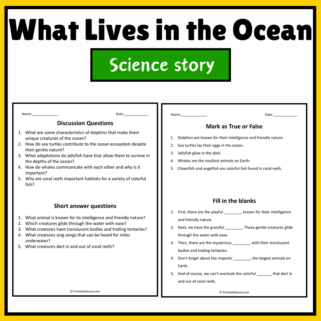 What Lives in the Ocean | Science Story Reading Comprehension Activity