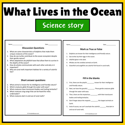 What Lives in the Ocean | Science Story Reading Comprehension Activity