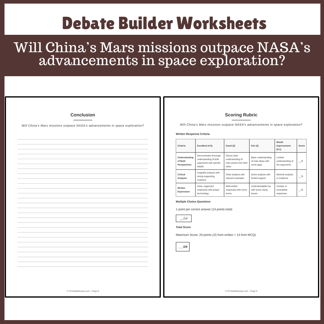 Will China’s Mars missions outpace NASA’s advancements in space exploration? | Favour and Against Worksheet Printable Activity