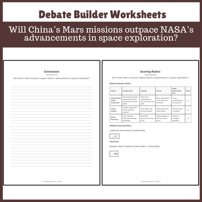 Will China’s Mars missions outpace NASA’s advancements in space exploration? | Favour and Against Worksheet Printable Activity