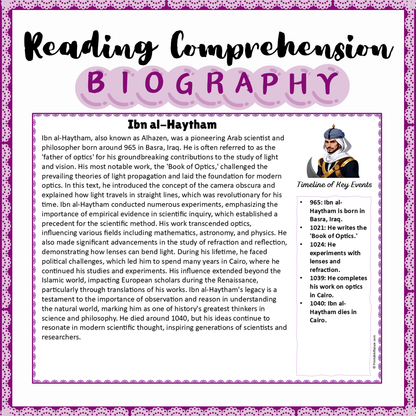 Ibn al-Haytham | Biography Reading Comprehension and Questions Worksheet