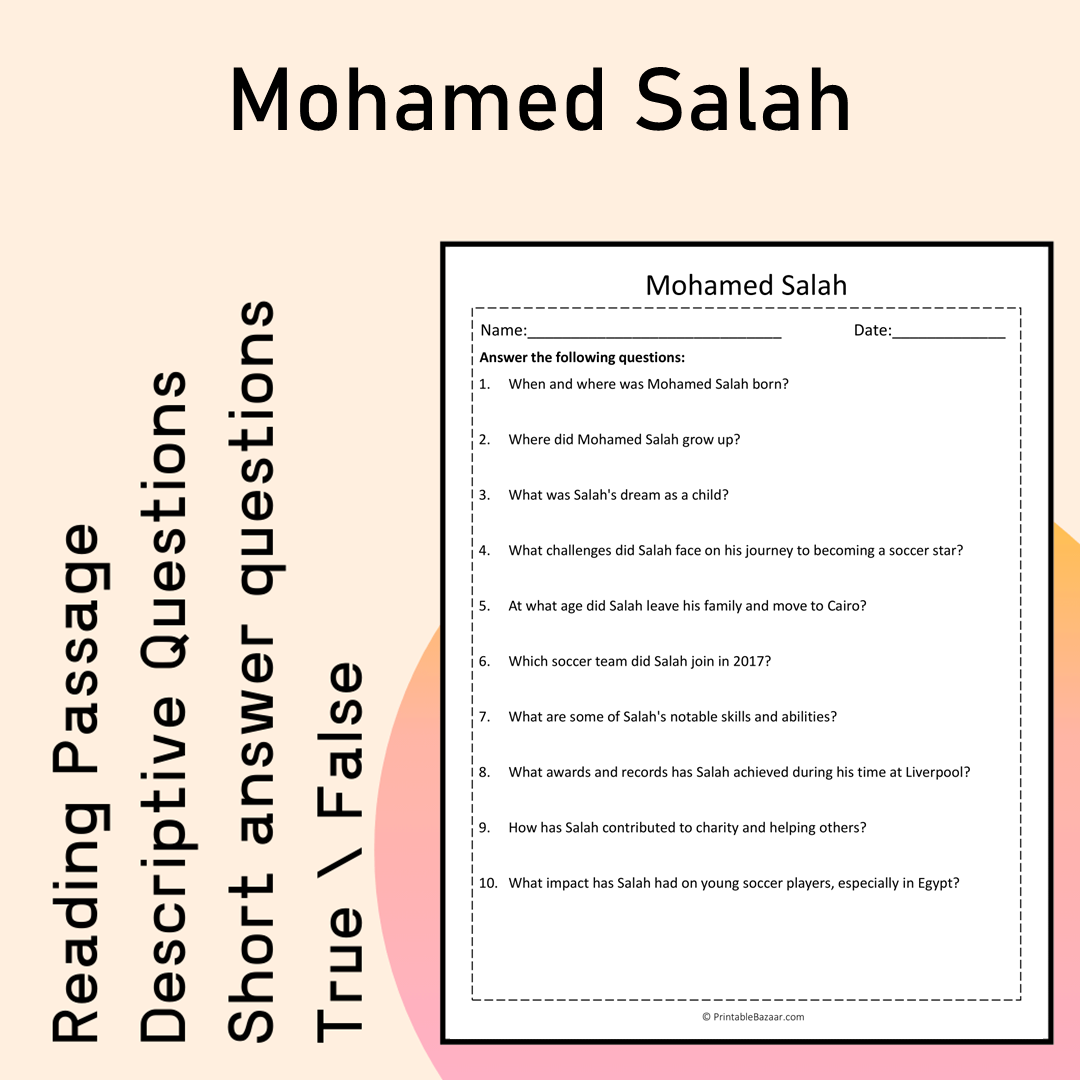 Mohamed Salah | Reading Comprehension Passage Printable Activity