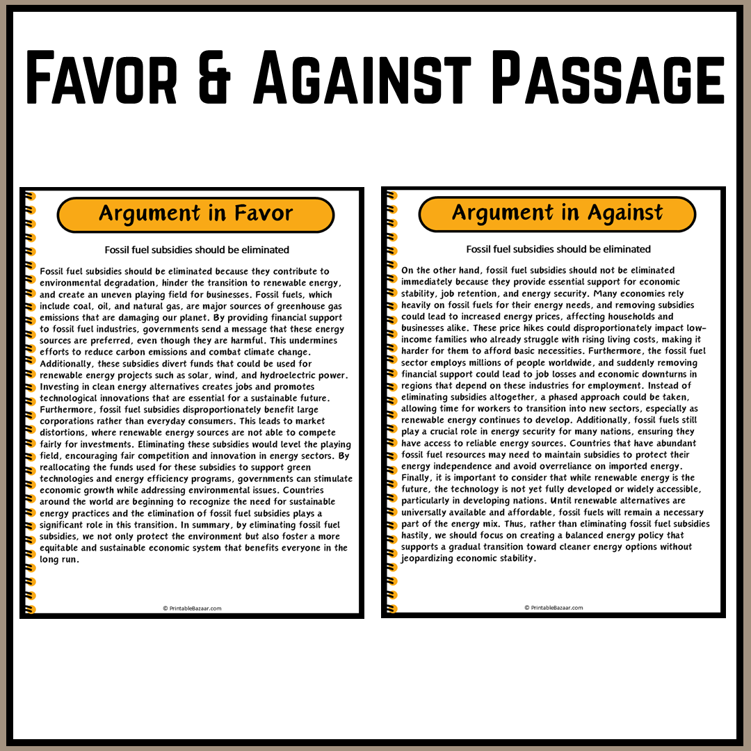 Fossil fuel subsidies should be eliminated | Debate Case Study Worksheet