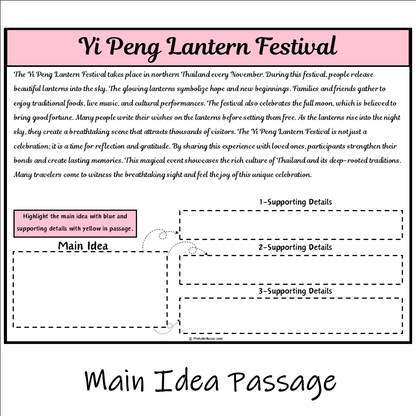 Yi Peng Lantern Festival | Main Idea and Supporting Details Reading Passage and Questions