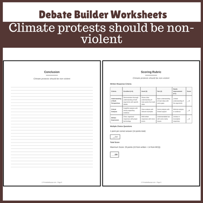 Climate protests should be non-violent | Favour and Against Worksheet Printable Activity