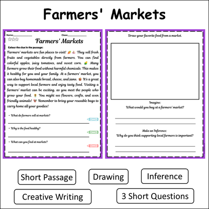 Farmers' Markets | Short Reading Comprehension Creative Worksheet