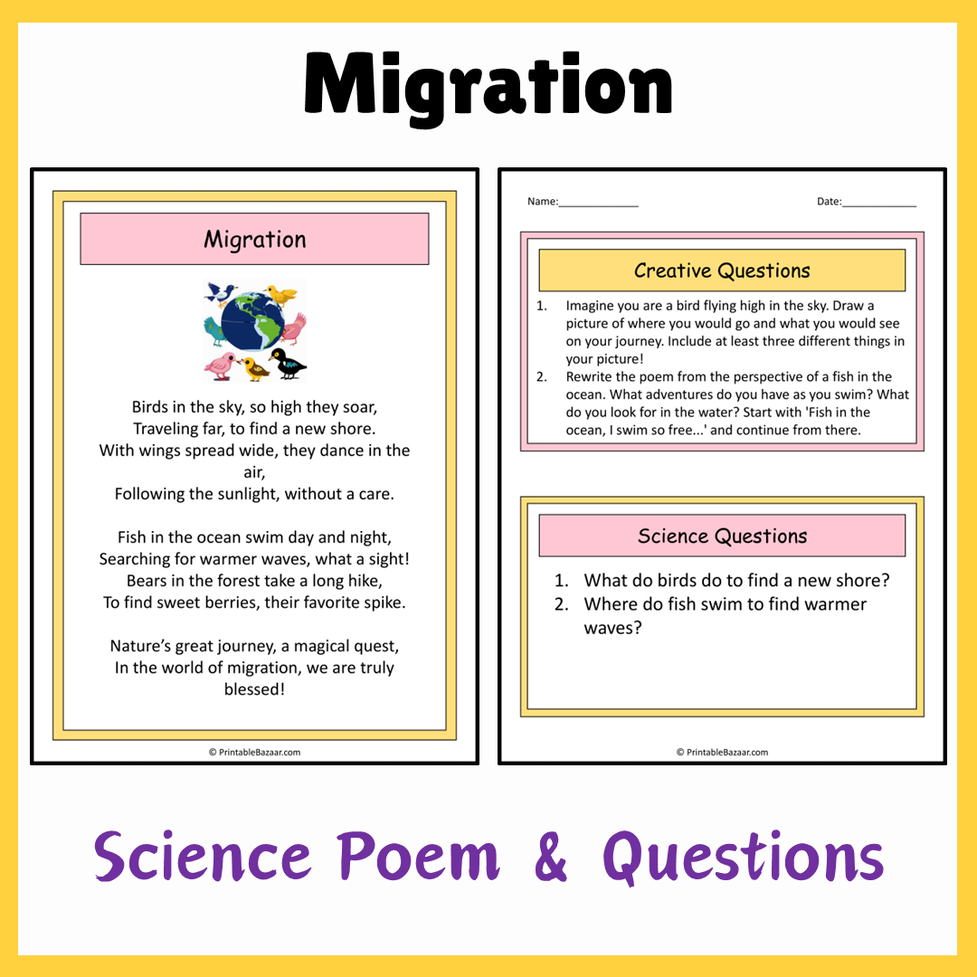 Migration | Science Poem Reading Comprehension Activity