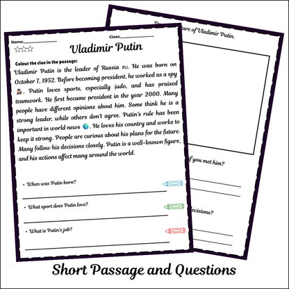 Vladimir Putin | Short Reading Comprehension Creative Worksheet