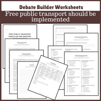 Free public transport should be implemented | Favour and Against Worksheet Printable Activity